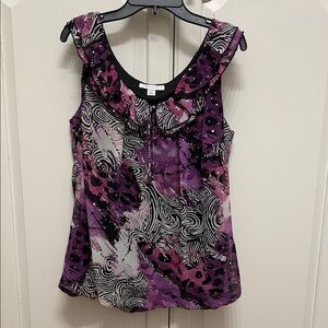 Dress Barn Purple and Black Patterned Blouse